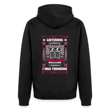 Was Thinking About Trucks Trucker Truckie Lover - Unisex Premium Organic Zip Hoodie - black - Back - Nico (187cm)