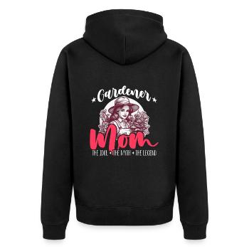 Maman jardinière L’idole Le mythe Le jardin biologique - Veste à capuche bio Premium Unisexe - noir - Dos - Nico (187cm)