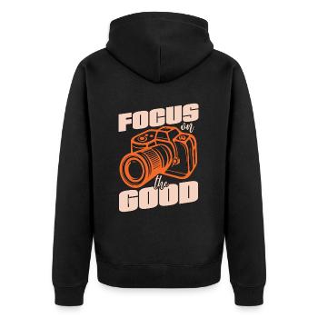 Photographer Focus On The Good Photograph Camera - Unisex Premium Bio Zip Hoodie - Schwarz - Hinten - Nico (187cm)