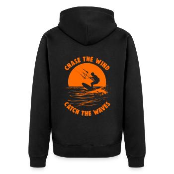 Kitesurfing Chase the wind catch the waves - Unisex Premium Organic Zip Hoodie - black - Back - Nico (187cm)