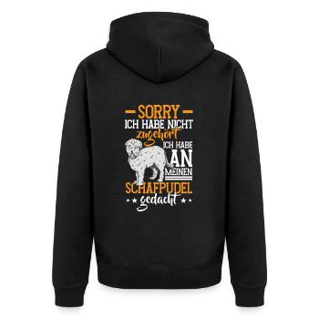 An Schafpudel gedacht Altdeutscher Hütehund - Unisex Premium Bio Zip Hoodie - Schwarz - Hinten - Nico (187cm)