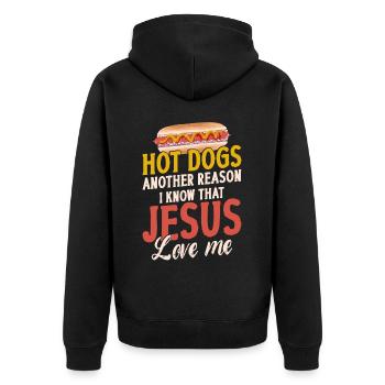 Hot Dog Adult Jesus Faith - Unisex Premium Organic Zip Hoodie - black - Back - Nico (187cm)