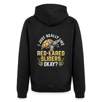 Red-eared turtle lovers - Unisex Premium Organic Zip Hoodie - black - Back - Nico (187cm)