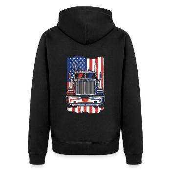Truck American Flag Trucker Truckie Legends Truck - Unisex Premium Organic Zip Hoodie - black - Back - Nico (187cm)