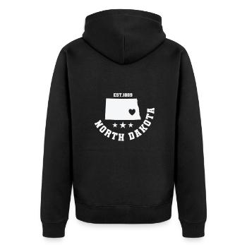 North Dakota Est. 1889 USA - Unisex Premium Bio Zip Hoodie - Schwarz - Hinten - Nico (187cm)