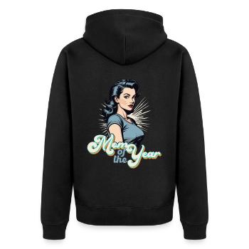 Mutter des Jahres Lustige Mutti Stolze Mama Design - Unisex Premium Bio Zip Hoodie - Schwarz - Hinten - Nico (187cm)