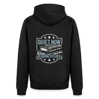 Reading Quiet Now It's Reading O'Clock Bookworm - Unisex Premium Bio Zip Hoodie - Schwarz - Hinten - Nico (187cm)