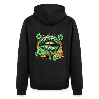 Irish Lips St Patricks Day - Unisex Premium Bio Zip Hoodie - Schwarz - Hinten - Nico (187cm)
