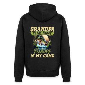 Grandpa is my name fishing is my game - Unisex Premium Organic Zip Hoodie - black - Back - Nico (187cm)