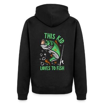Dieses Kind liebt das Angeln - Unisex Premium Bio Zip Hoodie - Schwarz - Hinten - Nico (187cm)