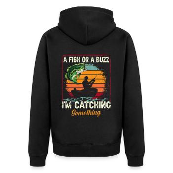Ein Fisch oder ein Summen Ich fange etwas - Unisex Premium Bio Zip Hoodie - Schwarz - Hinten - Nico (187cm)
