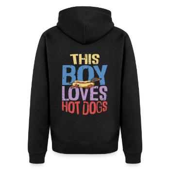 Hot Dog Adult Boy This Boy Loves - Unisex Premium Organic Zip Hoodie - black - Back - Nico (187cm)