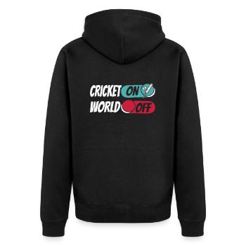 Cricket Cricket On World Off - Unisex Premium Organic Zip Hoodie - black - Back - Nico (187cm)
