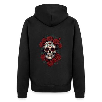 Dia De Muertos Zuckerschädel Mexikanischer - Unisex Premium Bio Zip Hoodie - Schwarz - Hinten - Nico (187cm)