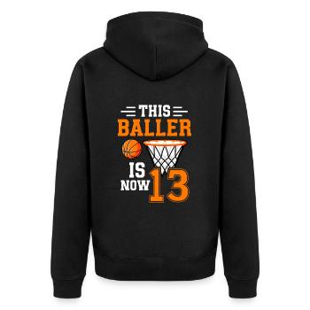 Teenager Teenie Teen Teens Teeny Geschenk - Unisex Premium Bio Zip Hoodie - Schwarz - Hinten - Nico (187cm)