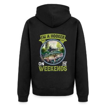 Ich bin ein Hooke an den Wochenenden - Unisex Premium Bio Zip Hoodie - Schwarz - Hinten - Nico (187cm)