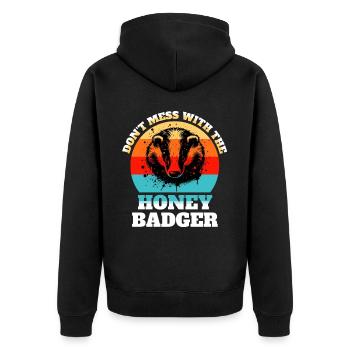 Lustige Honigdachs Sprüche - Unisex Premium Bio Zip Hoodie - Schwarz - Hinten - Nico (187cm)