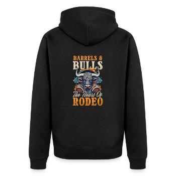Western Rodeo Barrels & Bulls: The Heart of Rodeo - Unisex Premium Organic Zip Hoodie - black - Back - Nico (187cm)