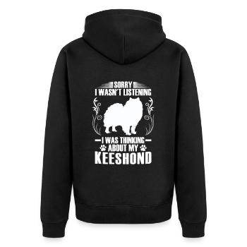 Ich habe an Wolfsspitz gedacht Keeshond - Unisex Premium Bio Zip Hoodie - Schwarz - Hinten - Nico (187cm)