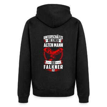 Alter Mann der Falkner ist Beizjagd Falknerei - Unisex Premium Bio Zip Hoodie - Schwarz - Hinten - Nico (187cm)