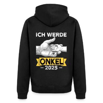 Ich werde Onkel 2025 - Unisex Premium Bio Zip Hoodie - Schwarz - Hinten - Nico (187cm)