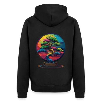Bonsai Baum Japanisch Zen Pop Art - Unisex Premium Bio Zip Hoodie - Schwarz - Hinten - Nico (187cm)