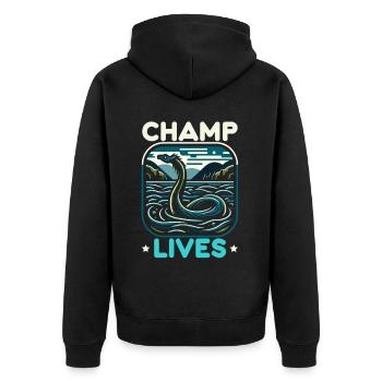 Champ Mythischer Champy Kryptozoologie Kryptid - Unisex Premium Bio Zip Hoodie - Schwarz - Hinten - Nico (187cm)