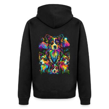 Border Collies Hund Bergwald Pop Art - Unisex Premium Bio Zip Hoodie - Schwarz - Hinten - Nico (187cm)