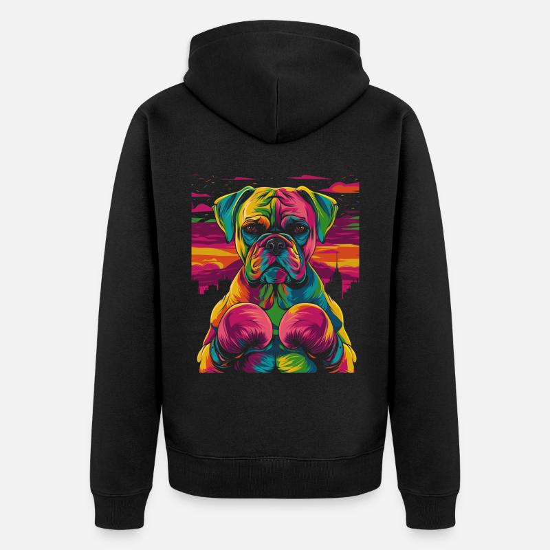Boxer Boxe Bulldog Chien Pop Art - Veste à capuche bio Premium Unisexe - noir