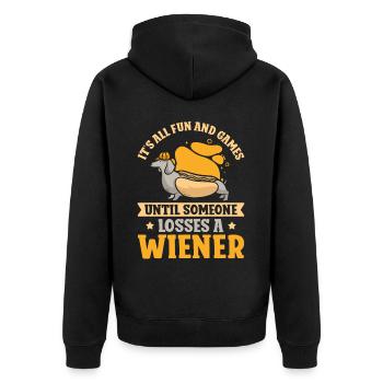 Hot Dog Adult Humor Pun Naughty - Unisex Premium Bio Zip Hoodie - Schwarz - Hinten - Nico (187cm)