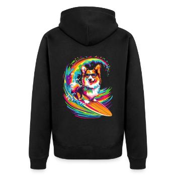 Corgi Dog Surfing Sunglasses Pop Art - Unisex Premium Organic Zip Hoodie - black - Back - Nico (187cm)