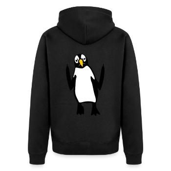 Grumpy Penguins Middle Finger Penguin - Unisex Premium Bio Zip Hoodie - Schwarz - Hinten - Nico (187cm)