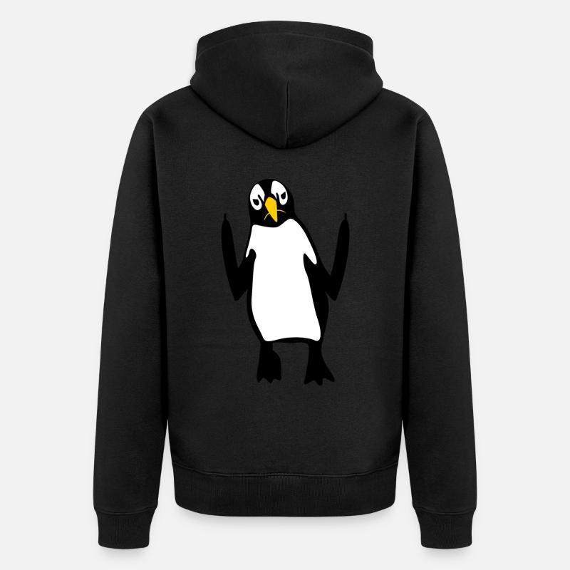 Grumpy Penguins Middle Finger Penguin - Unisex Premium Bio Zip Hoodie - Schwarz