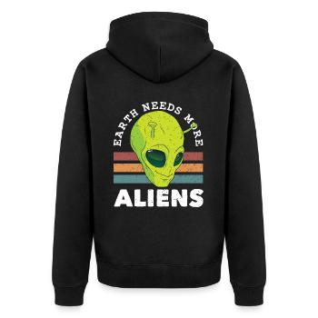Alien, UFO, UAP, Space, Weltraum Flugobjekt - Unisex Premium Bio Zip Hoodie - Schwarz - Hinten - Nico (187cm)