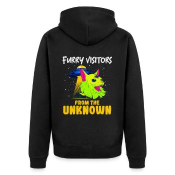 Chat Alien, OVNI, UAP, Espace, Objet Volant Spatial - Veste à capuche bio Premium Unisexe - noir - Dos - Nico (187cm)