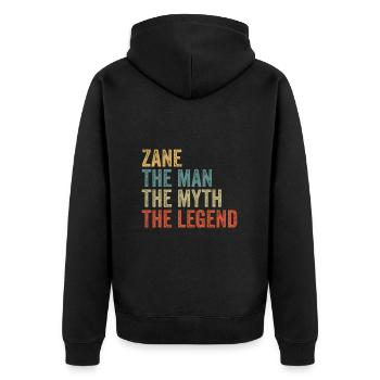 Zane the man the myth - Unisex Premium Bio Zip Hoodie - Schwarz - Hinten - Nico (187cm)