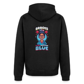 Appareil dentaire patriotique en rouge, blanc et bleu - Veste à capuche bio Premium Unisexe - noir - Dos - Nico (187cm)
