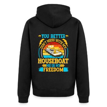 Witziger Hausboot Spruch - Unisex Premium Bio Zip Hoodie - Schwarz - Hinten - Nico (187cm)