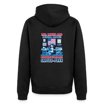 Patriotic Dentist Dental Blues Holidays Cavity-Fre - Unisex Premium Organic Zip Hoodie - black - Back - Nico (187cm)