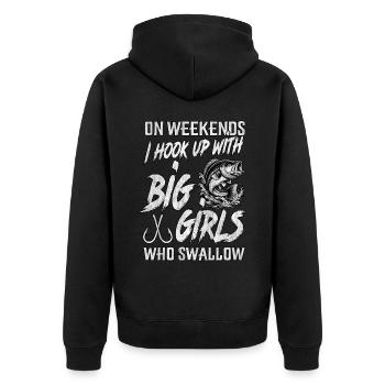 Am Wochenende treffe ich mich mit Mädchen, die schlucken - Unisex Premium Bio Zip Hoodie - Schwarz - Hinten - Nico (187cm)
