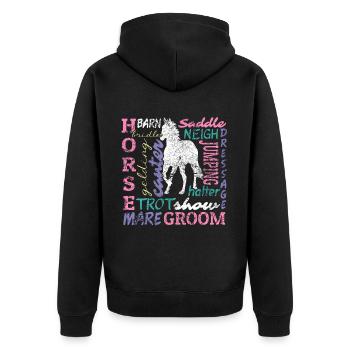 Gallop Into Style Horse Head Barn Design - Unisex Premium Bio Zip Hoodie - Schwarz - Hinten - Nico (187cm)