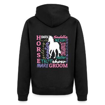 Équestre Love Horse Racing Horse Head Dictons - Veste à capuche bio Premium Unisexe - noir - Dos - Nico (187cm)