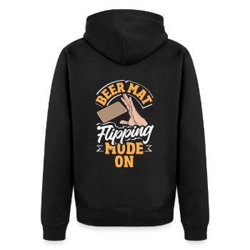 Bierdeckel Umdrehen Spiel Bier - Unisex Premium Bio Zip Hoodie - Schwarz - Hinten - Nico (187cm)