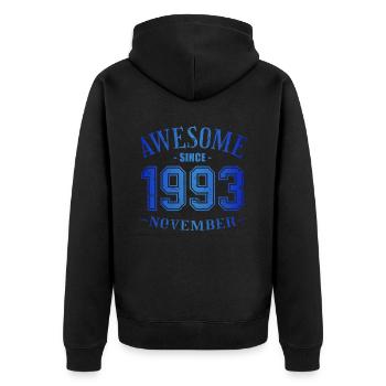 November 1993 - Geburtstag im November Awesome - Unisex Premium Bio Zip Hoodie - Schwarz - Hinten - Nico (187cm)