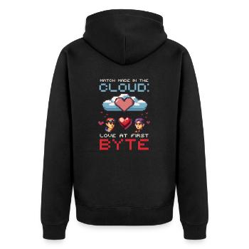 Geek Love Match Made in Cloud Love at First Byte - Unisex Premium Organic Zip Hoodie - black - Back - Nico (187cm)