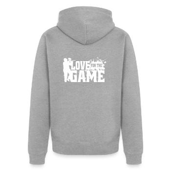 Softair-Ball gamer Airsoft-Kugeln Spiel Zubehör - Unisex Premium Bio Zip Hoodie - Grau meliert - Hinten - Nico (187cm)