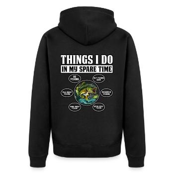 Dinge, die ich in meiner Freizeit mache: Bassfischen - Unisex Premium Bio Zip Hoodie - Schwarz - Hinten - Nico (187cm)