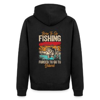 Zum Angeln geboren, zur Schule gezwungen - Unisex Premium Bio Zip Hoodie - Schwarz - Hinten - Nico (187cm)