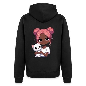 Anime African American Afro Anime Merch Stuff - Unisex Premium Organic Zip Hoodie - black - Back - Nico (187cm)