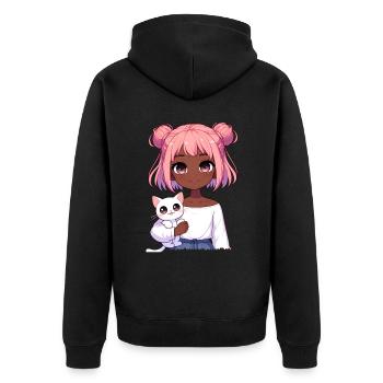 Anime African American Afro Anime Merch Stuff - Unisex Premium Organic Zip Hoodie - black - Back - Nico (187cm)